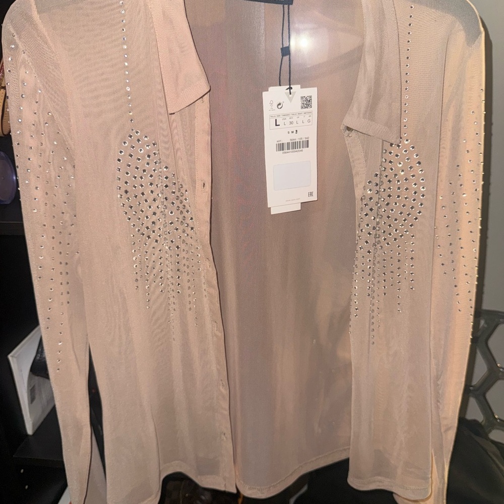 Zara Beige Studded Blouse :tulle and sparkles